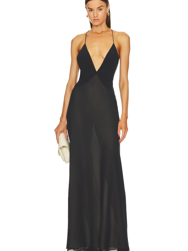 Helsa Deep V Dress Black