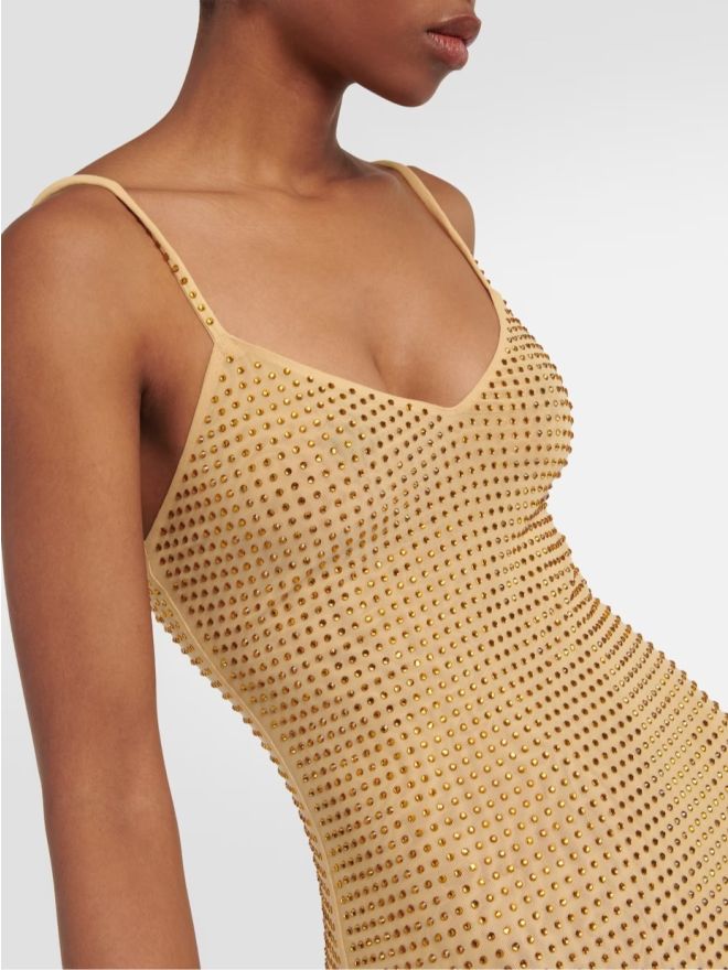 Self-Portrait Yellow Rhinestone Mesh Maxi Dress