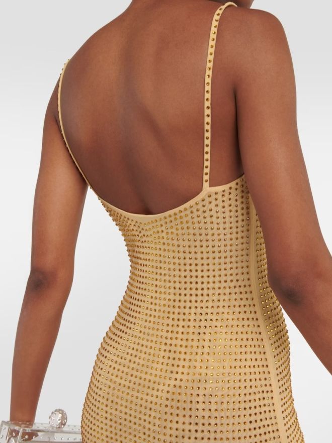 Self-Portrait Yellow Rhinestone Mesh Maxi Dress